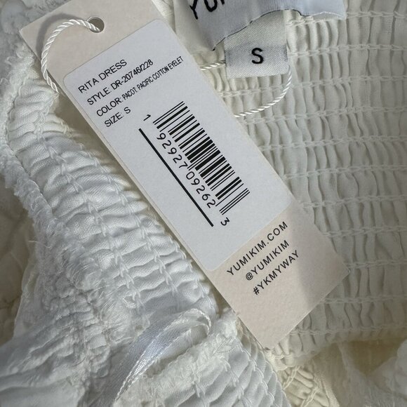 YUMI KIM Rita mini dress white eyelet size small tiered shoulder ties smocked - Picture 8 of 13